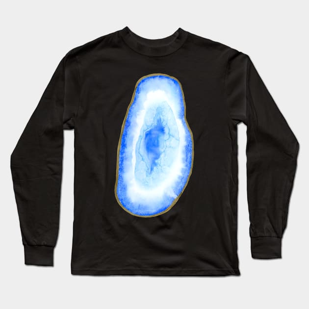 GEODE – Blue and Gold Watercolor Painting Design Long Sleeve T-Shirt by VegShop